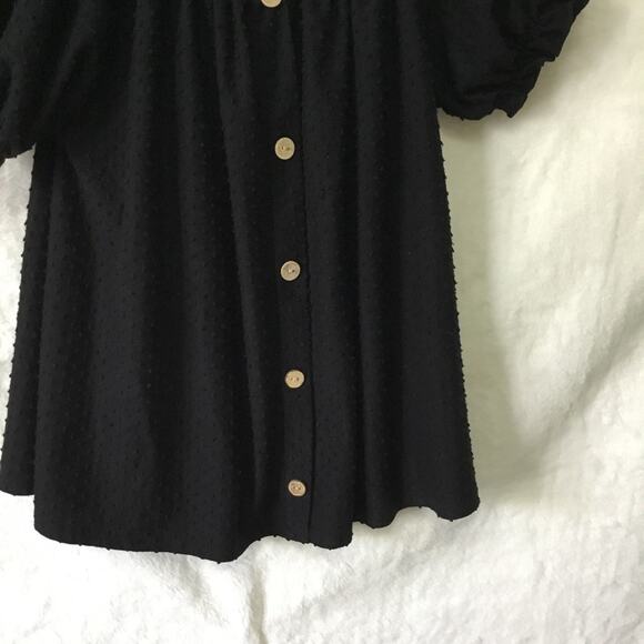W5 Black Swiss Dot Puff Sleeve Button-Up Top - Picture 8 of 8